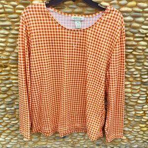 Orvis Orange/White Classic Checkered Long Sleeve Shirt Size XL